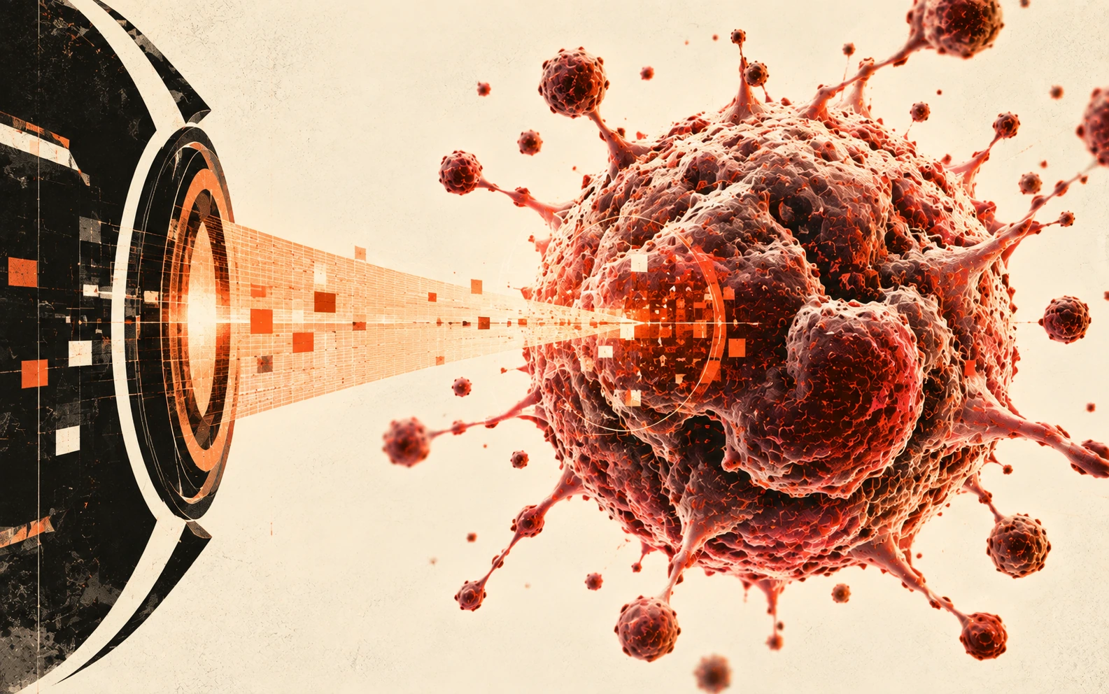 Weekly Ink illustration of an analogue scanner examining a cancer cell